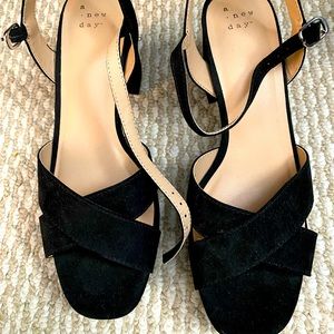 Black platform block heels